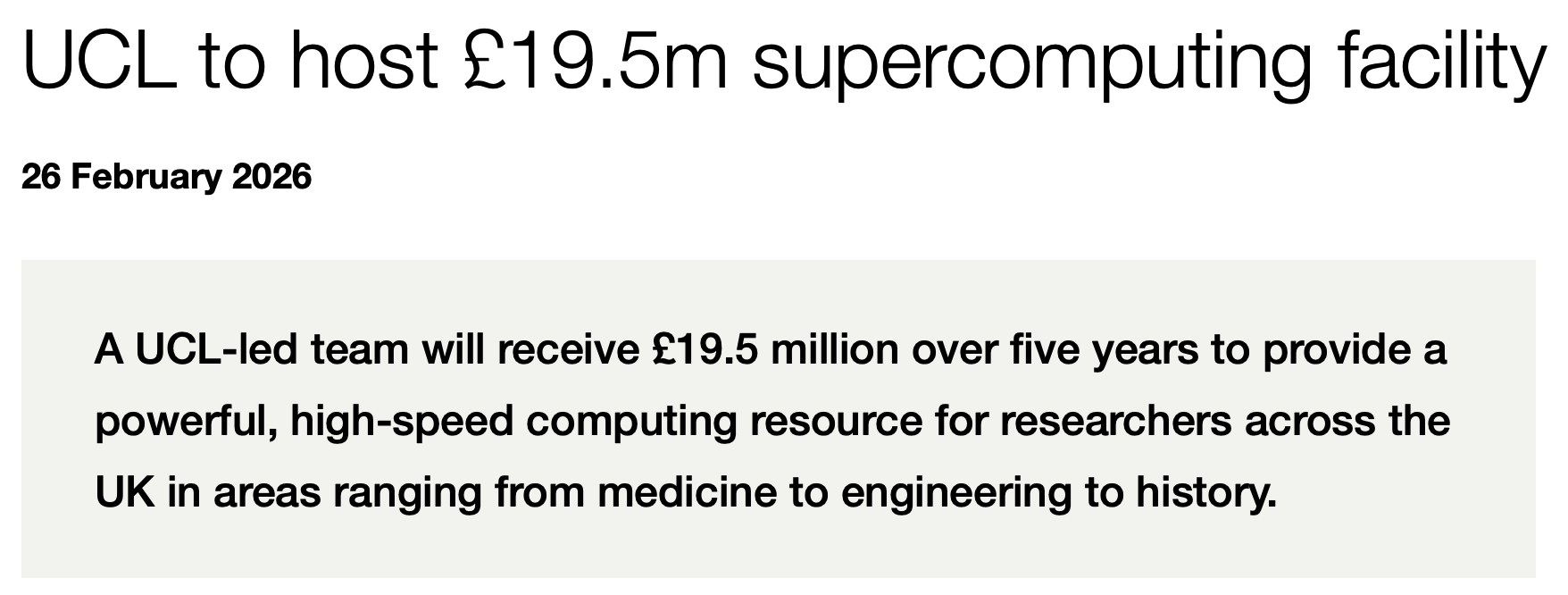 UCL announces award of National Compute Resource grant